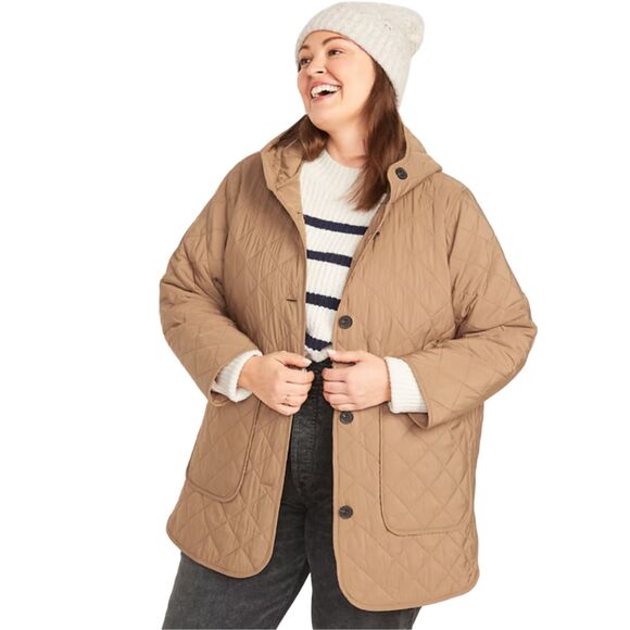 Quilted Cabincore 3Long-line Hooded Barn Jacket Tan XL - Picture 4 of 9